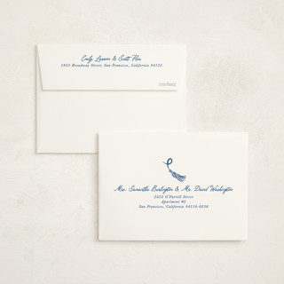 This is a cobalt graduation thank you cards with standard by Susan Zinader called sketched tassel frame printing on strathmore in standard