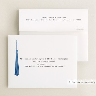 This is a cobalt graduation thank you cards with standard by Ashlee Townsend called tassled printing on strathmore in standard