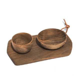 This is a brown tableware by Powered By People called rectangular cutting board with wooden bowls set in standard