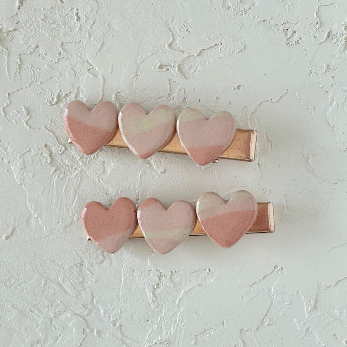 Pink Abstract Heart Hair Clip Set