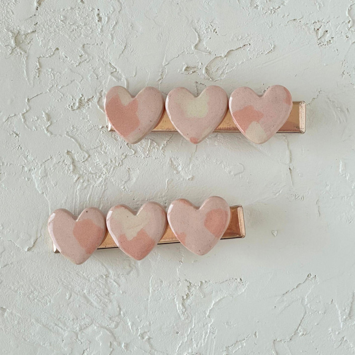 Pink Terrazzo Heart Hair Clip Set