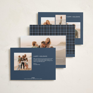 This is a navy hanukkah cards with standard by Jenna Holcomb called cozy in plaid printing on recycled smooth signature in standard