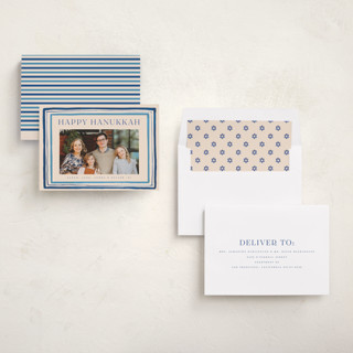 This is a sky hanukkah cards with standard by Teju Reval called painted borders printing on recycled smooth signature in standard