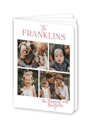 This is a rudolph holiday booklette cards with standard by Jackie Crawford called hand written family collage printing on signature80 in booklette