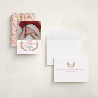 This is a winter rose babys first christmas with standard by Alethea and Ruth called first christmas wreath printing on recycled smooth signature in petite