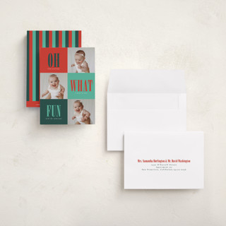 This is a candied apple babys first christmas with standard by Stacy Maalouf called oh what fun printing on recycled smooth signature in petite