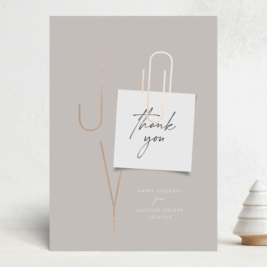 "Joy Note" - Foil-pressed Business Holiday Cards in Tinsel by Amy Payne.