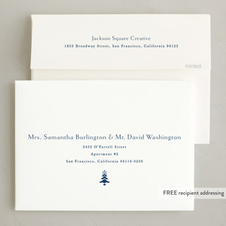 This is a blue spruce business holiday cards with foil pressed by Amy Kross called edged printing on signature in standard