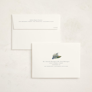 This is a juniper business holiday cards with foil pressed by Jackie Crawford called festive side ribbon wreath printing on signature in standard