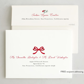 This is a candy cane business holiday cards with foil pressed by Susan Moyal called holiday bow printing on signature in standard
