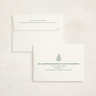 This is a pine business holiday cards with foil pressed by Holly Whitcomb called bauhaus tree printing on signature in standard