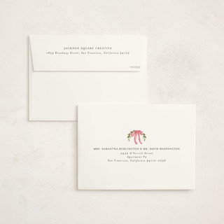 This is a peony business holiday cards with foil pressed by Chris Griffith called holiday bow tree printing on signature in standard