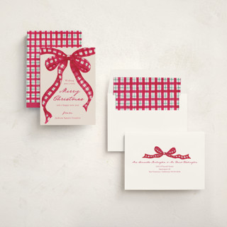 This is a cranberry business holiday cards with standard by ForeverPrint called tartan bow printing on signature in standard