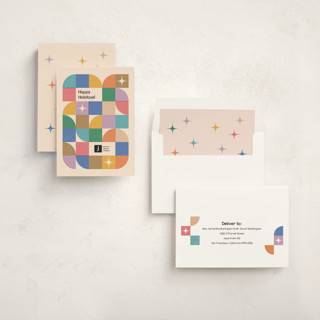 This is a champagne business holiday cards with standard by Igor called joyful geometry printing on signature in standard