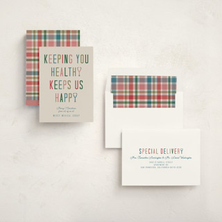 This is a cheerful business holiday cards with standard by Deborah Chou called healthy and happy printing on signature in standard