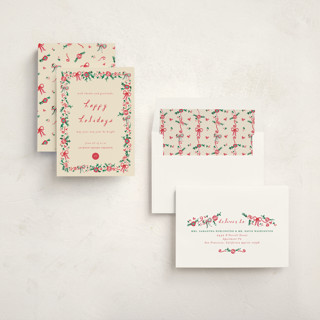 This is a ivory business holiday cards with standard by Sarah Rosenthal called decked in gratitude printing on signature in standard