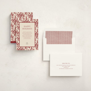 This is a cranberry business holiday cards with standard by Jenna Holcomb called holiday toile printing on signature in standard
