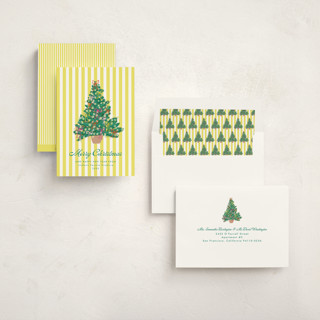 This is a chartreuse business holiday cards with standard by Erika Firm called lobby bow tree printing on signature in standard