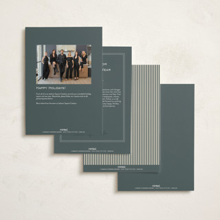 This is a navy business holiday cards with standard by Ellen Schlegelmilch called pinstriped border printing on signature in standard