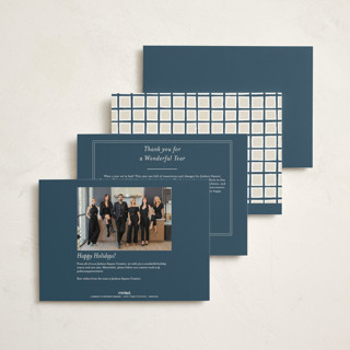 This is a navy business holiday cards with standard by AK Graphics called ribbon greeting printing on signature in standard