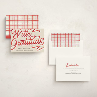 This is a holly berry business holiday cards with standard by AK Graphics called ribbon greeting printing on signature in standard