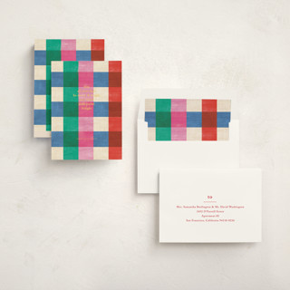 This is a candy business holiday cards with standard by Baumbirdy called playful plaid printing on signature in standard