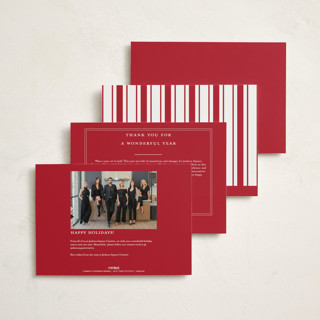 This is a santa suit business holiday cards with standard by Blustery August called milano printing on signature in standard