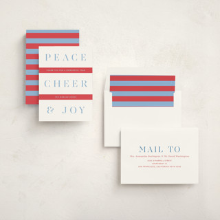 This is a stocking business holiday cards with standard by Alston Foster called festive stripes printing on signature in standard