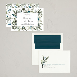 This is a winter berry business holiday cards with standard by Susan Moyal called holiday botanical printing on signature in standard