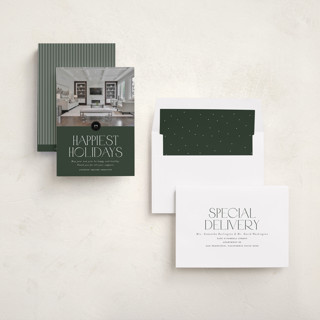 This is a wreath business holiday cards with standard by Stephanie Hawkes called happiest holidays printing on recycled smooth signature in standard