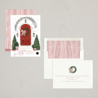 This is a holly berry business holiday cards with standard by Jenna Holcomb called a door printing on signature in standard
