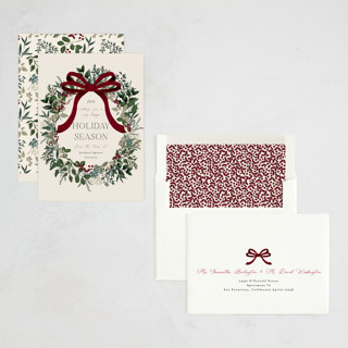This is a cream business holiday cards with standard by Susan Moyal called holiday bow printing on signature in standard