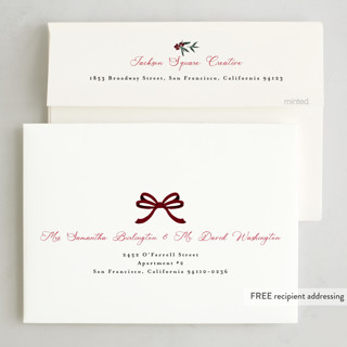 This is a cream business holiday cards with standard by Susan Moyal called holiday bow printing on signature in standard
