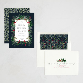 This is a holly berry business holiday cards with standard by Susan Moyal called greenery framed printing on signature in standard