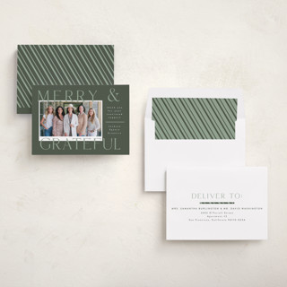 This is a sage business holiday cards with standard by Corinne Malesic called joyful and grateful printing on recycled smooth signature in standard
