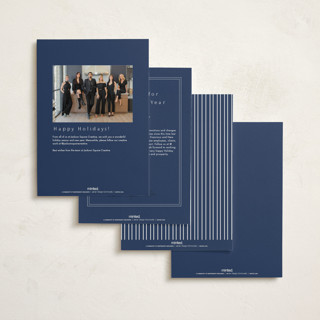 This is a navy business holiday cards with standard by Nicole Walsh called watercolor tree printing on signature in standard