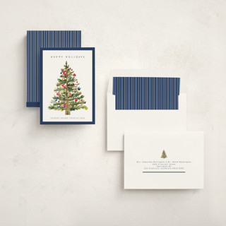 This is a navy business holiday cards with standard by Nicole Walsh called watercolor tree printing on signature in standard