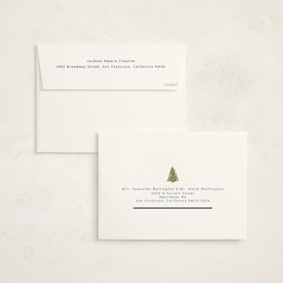 This is a navy business holiday cards with standard by Nicole Walsh called watercolor tree printing on signature in standard