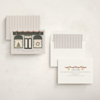 This is a wreath business holiday cards with standard by Ana de Sousa called season’s greetings storefront printing on signature in standard