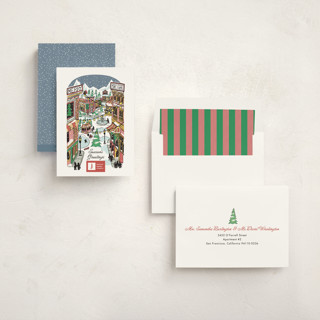 This is a cherry business holiday cards with standard by Becky Nimoy called quaint town square printing on signature in standard