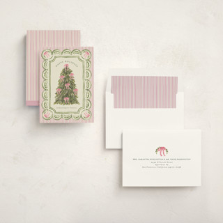 This is a peony business holiday cards with standard by Chris Griffith called holiday bow tree printing on signature in standard