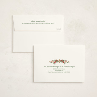 This is a cranberry business holiday cards with standard by Paper Sun Studio called pine border printing on signature in standard