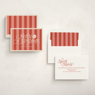 This is a candy apple business holiday cards with standard by Tamara Hilje called striped stamp printing on signature in standard