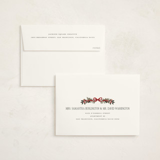 This is a cranberry business holiday cards with standard by Jenna Holcomb called surround printing on signature in standard