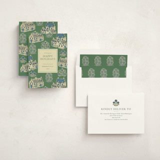 This is a cotswolds business holiday cards with standard by Jackie Crawford called cozy cottage toile printing on signature in standard
