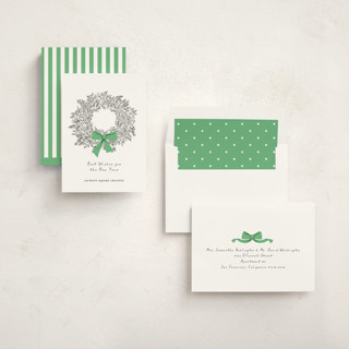 This is a greenery business holiday cards with standard by mo kelley called wreath with bow printing on signature in standard