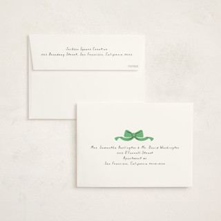 This is a greenery business holiday cards with standard by mo kelley called wreath with bow printing on signature in standard