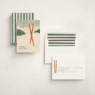 This is a pine needle business holiday cards with standard by Creo Study called vintage ski season printing on signature in standard