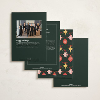 This is a pine business holiday cards with standard by Elly called ornaments printing on signature in standard