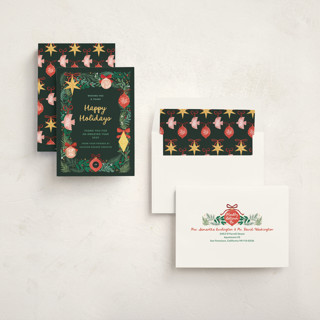 This is a pine business holiday cards with standard by Elly called ornaments printing on signature in standard